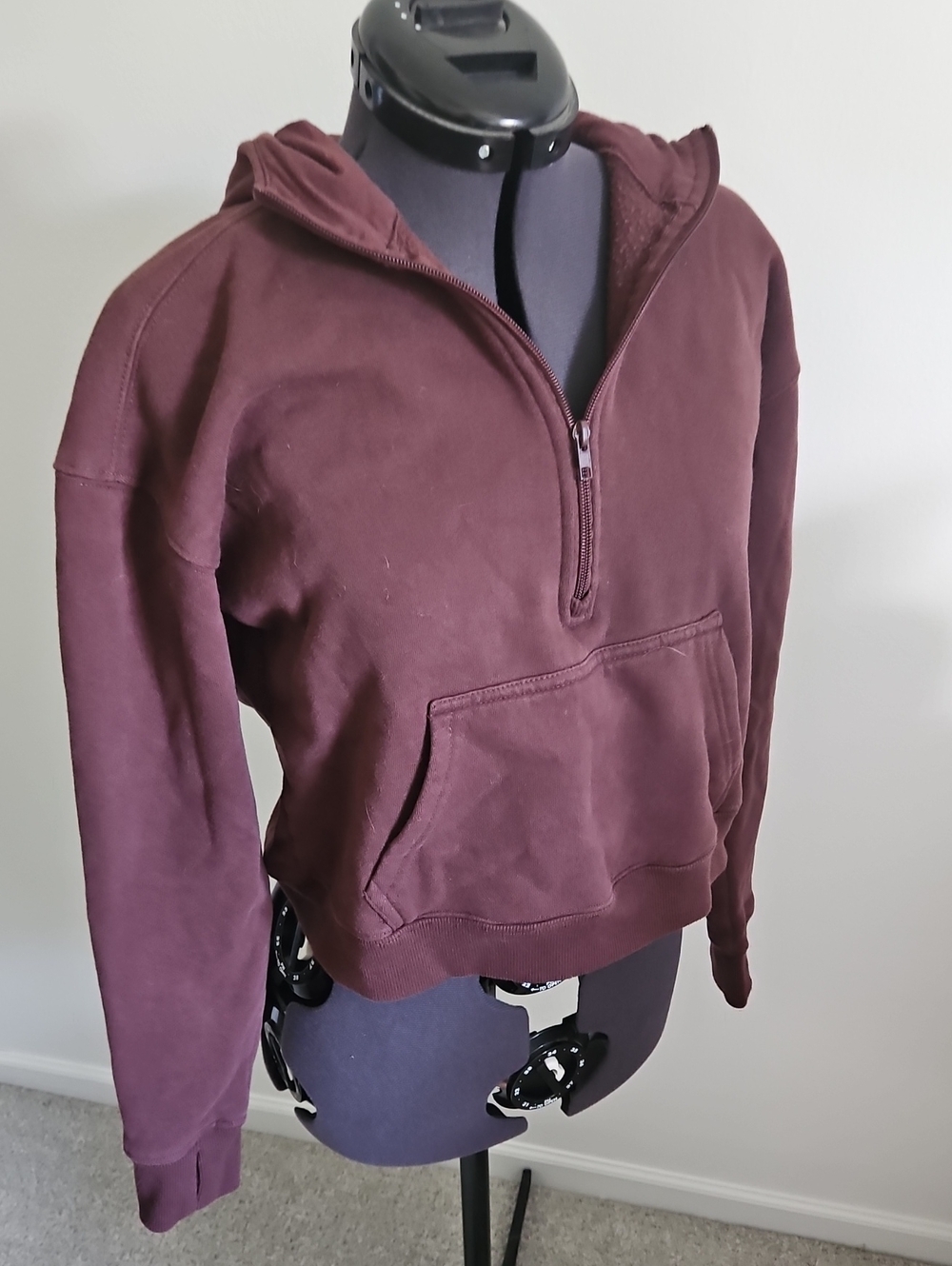 Half-Zip Hooded Sweatshirt in Deep Burgundy
